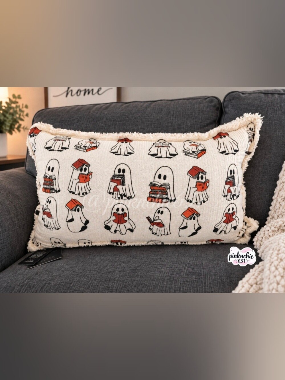 CYNTHIA ROWLEY Halloween Ghost Reading Books Pillow